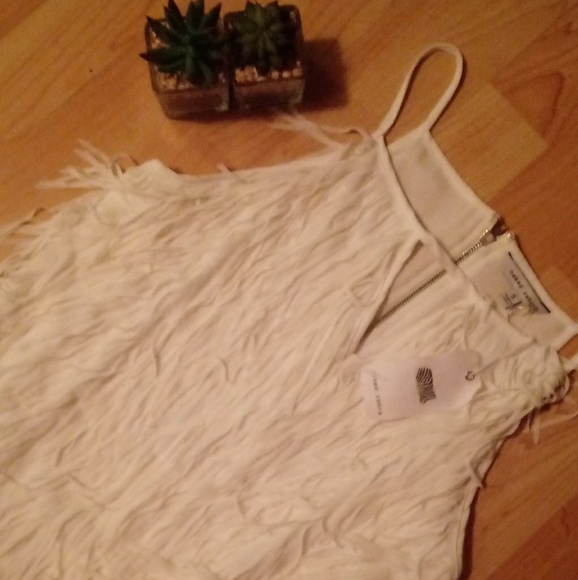 Naked Zebra Tops - Naked Zebra White Fringe Tank